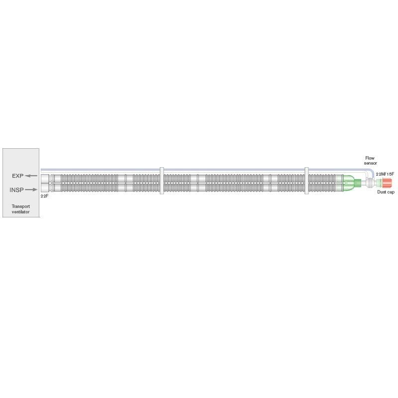 Дихальна система гофрована 22 мм (mm) з датчиком потоку ≥ 1,6 м (m) (бренд INTERSURGICAL)